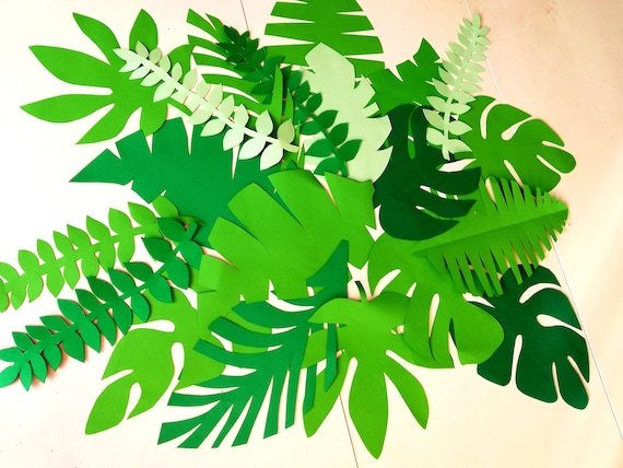 12 green leaves, paper leaves for large flowers Wall Decor Nursery moana Backdrop birthday monstera tropical palm green Luau wedding Party Il_570xn