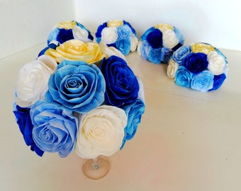 Centerpieces Blue, Boy Baby Shower Prince, Paper Flowers, Table Bouquet, Sea Wedding decor, bridal party birthday, baptism christening beach