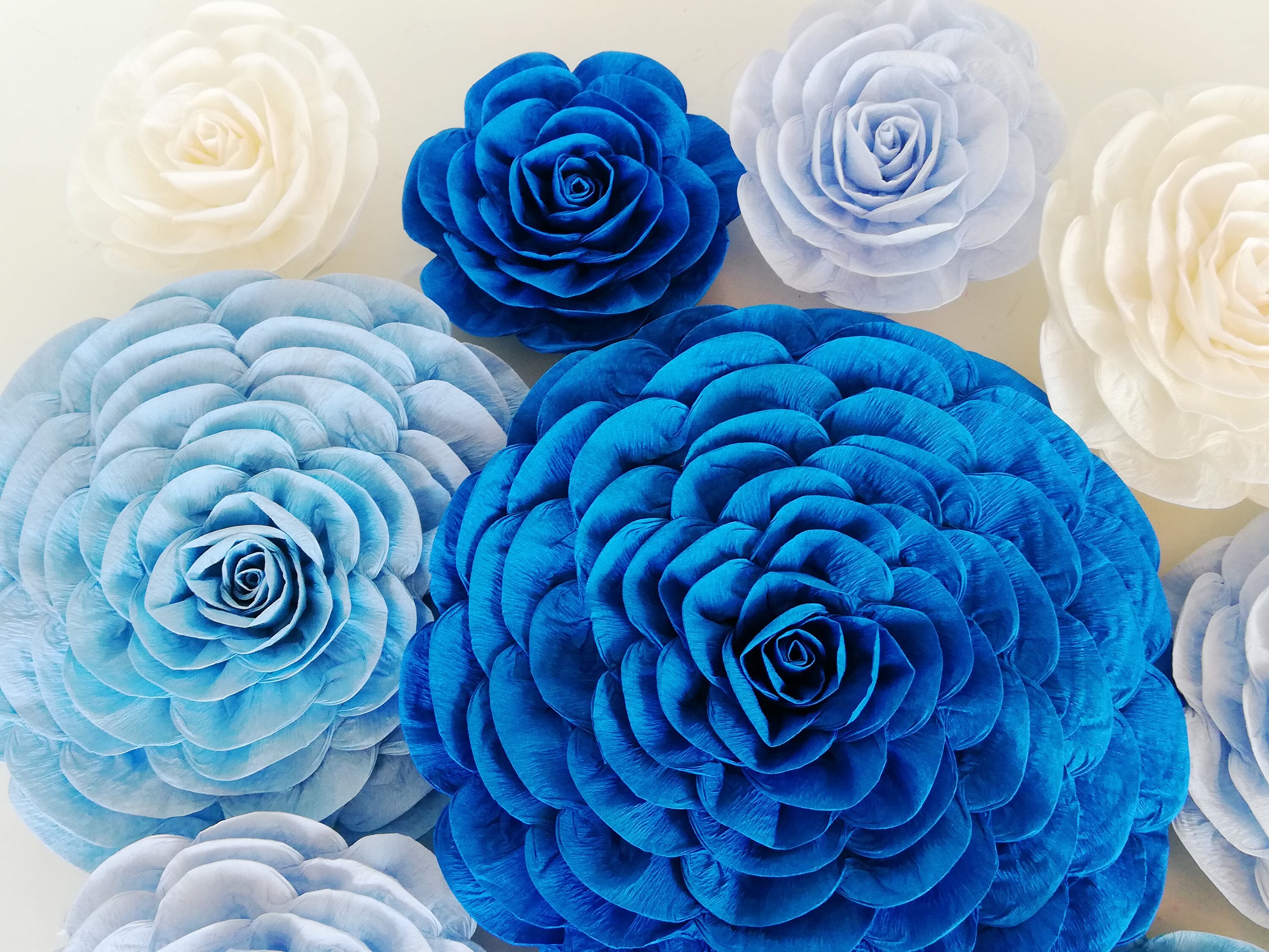 White Blue Navy Large Paper Flowers Wall Decor Baby Shower Boy Etsy