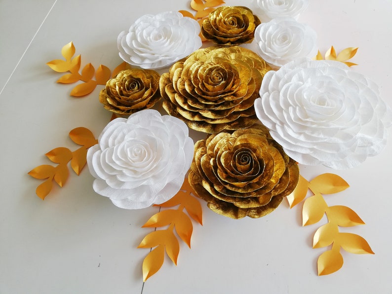 12 oro blanco grandes flores de papel decoración de pared Etsy España