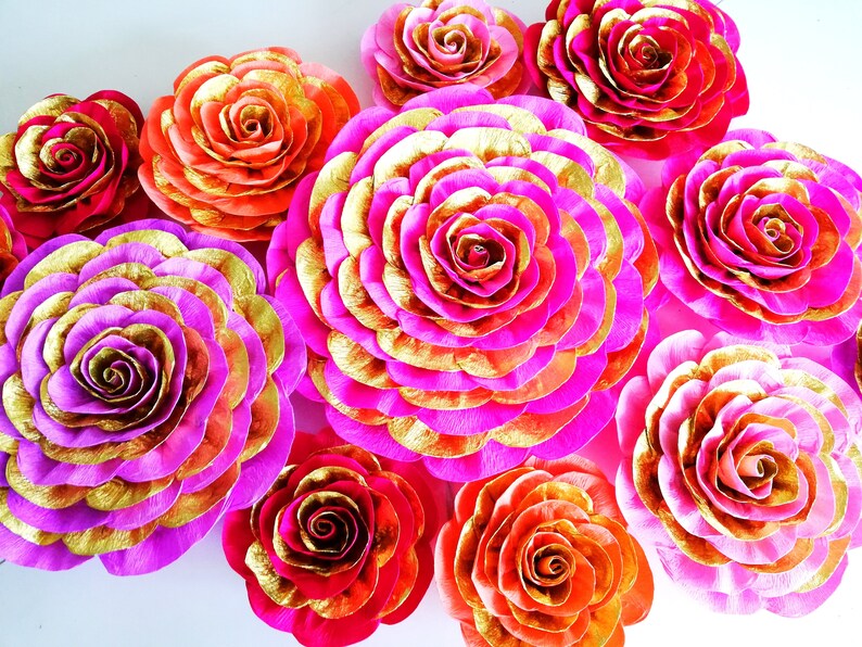 Large Paper Flowers Wall Decor Gold Bright Backdrop Party Etsy
