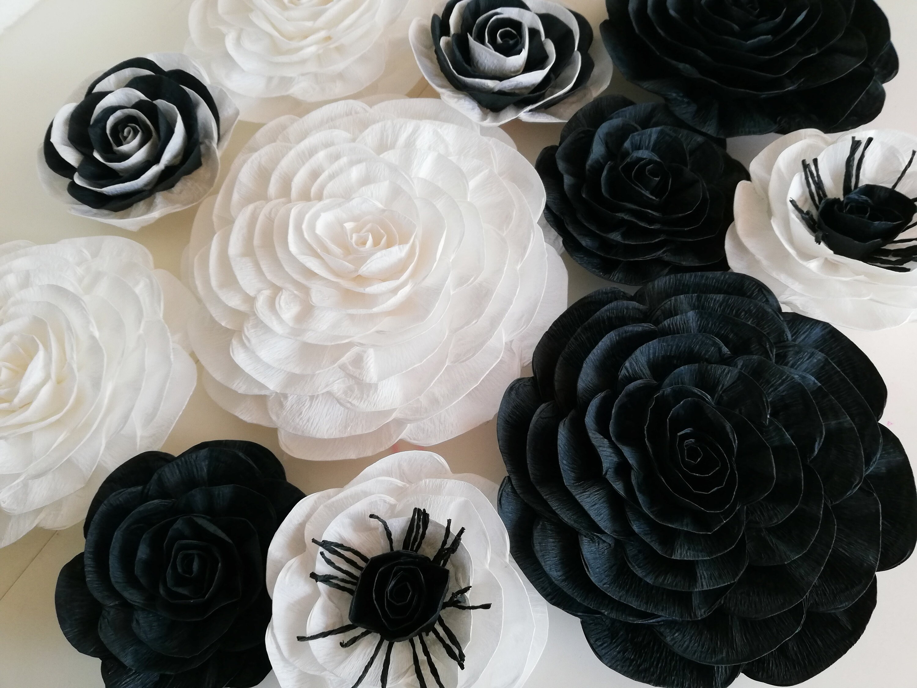 10 Black White Large Paper Flower Wall Decor Nursery Wedding Etsy