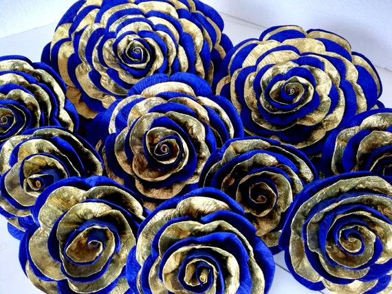 10 Large Paper Flowers Royal Gold Blue Navy Cobalt Prince Wall Etsy