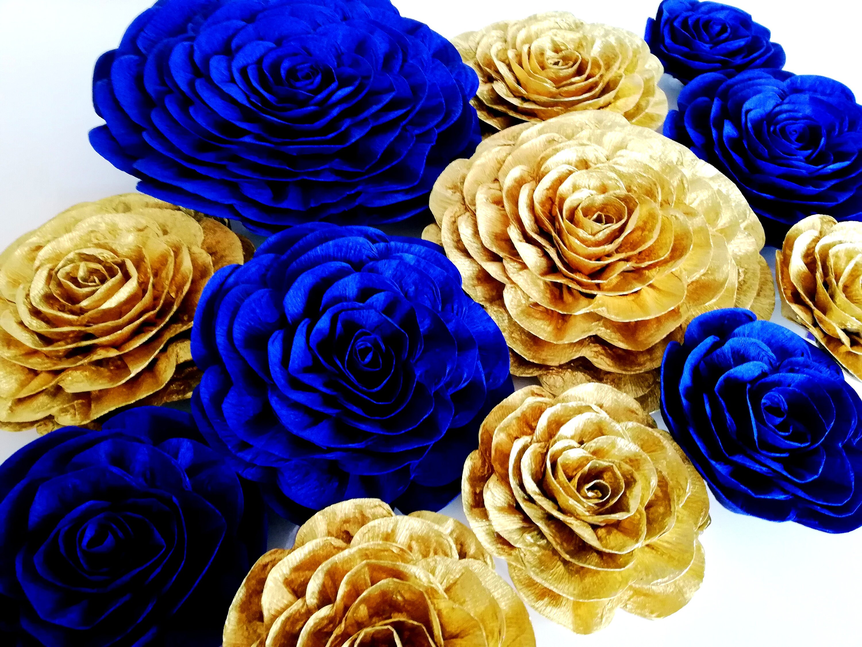 10 Large Paper Flowers Wall Decor Royal Gold Navy Blue Prince Etsy