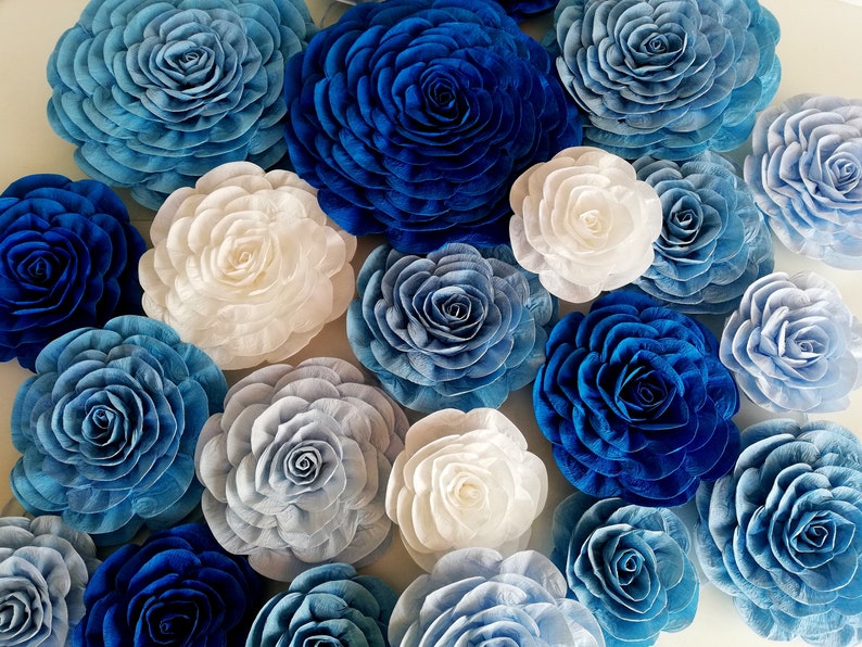 Royal Navy Blue White Boy Large Crepe Paper Flowers Nautical Etsy