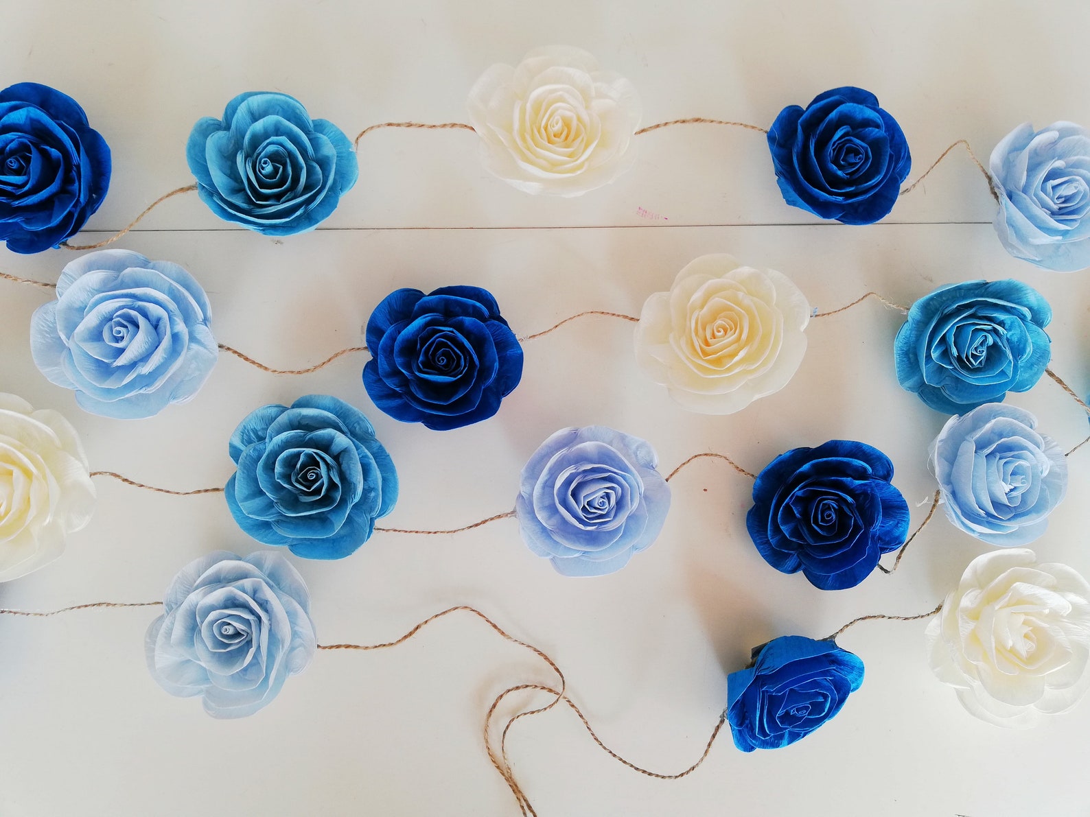 Blue White Crepe Paper Flowers Garland Wedding Backdrop Etsy