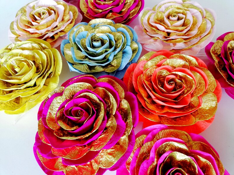 Pink Gold Large Paper Flowers Wall Decor Wedding Arabia Etsy