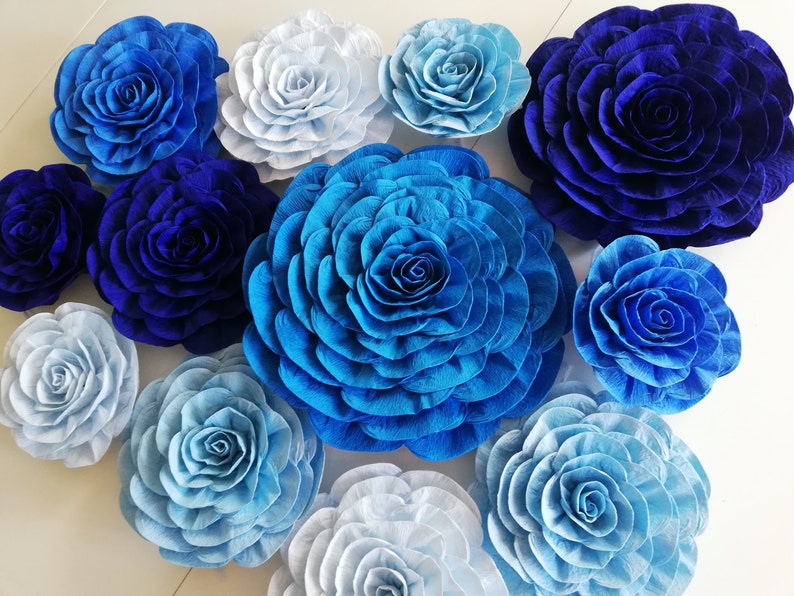 Backdrops Props Paper Party Supplies Royal Blue Bridal Boy Baby Shower Large Paper Flowers Wall Decor Cobalt Birthday Christening Baptism Wedding Backdrop Cake Smash Under Sea