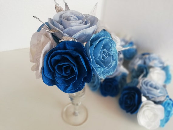 Centerpieces Blue Baby Shower Boy Prince Paper Flowers Table
