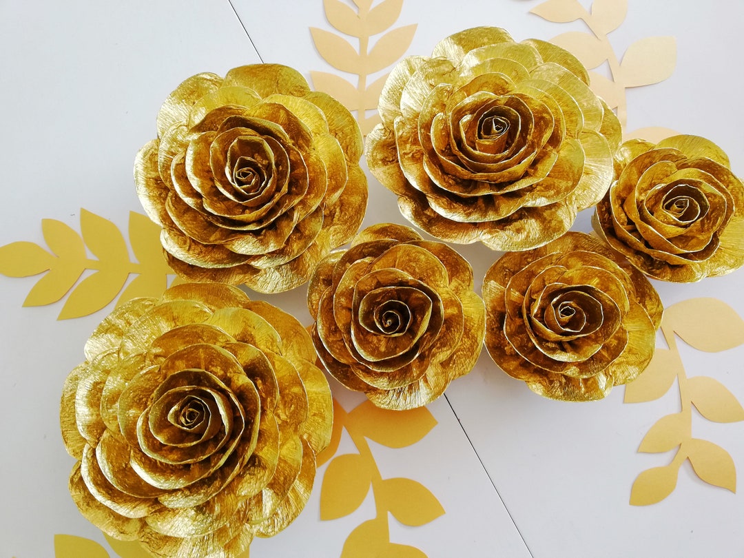 Large Paper Flowers Black White Gold Wall Decor Nursery Etsy