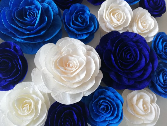 Royal Blue Prince Navy Boy 12 Large Paper Flowers Backdrop Etsy