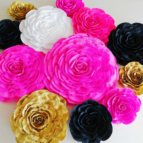 Hot Pink Black & White Paper Flowers/set of 10/backdrop - Etsy