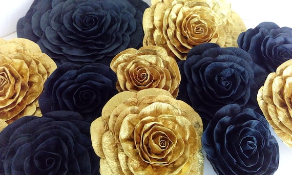 Black Gold Large Paper Flowers Backdrop Wall Decor Kate Bridal Etsy Black Gold Large Paper Flowers Backdrop Wall Decor Kate Bridal Etsy