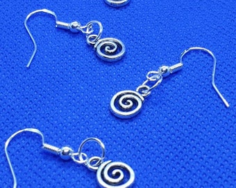 Cute silver spiral earrings on sterling silver hooks