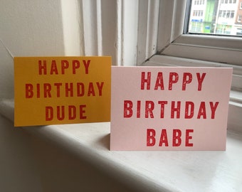 Juego de tarjetas de cumpleaños Letterpress - Babe / Dude