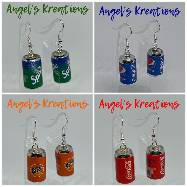 3D Novelty Assorted Soda Pop Can Dangle Earring Silver Tone