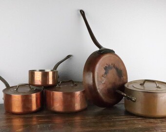 8 piece Les Metaux Ouvres, Made in France, Copper Cooking Ware Set