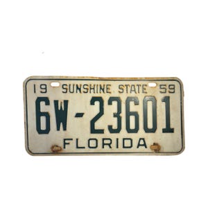 Vintage 1959 Florida License Plate – Palm Beach County 6W-23601 – Sunshine State