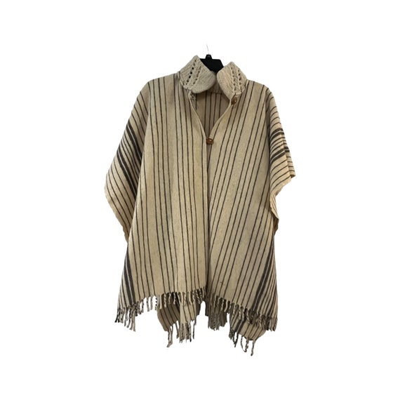 Wool Sherpa 1970's Poncho with Collar Unisex 1X I… - image 1