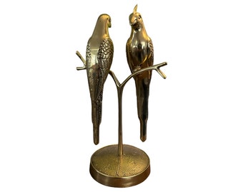 Solid Brass Love Birds on Branch Mid Century Modern Home Decor, Wedding Gift, Gift for Lovers, gift for bird lovers.