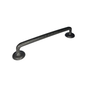 May include: Black metal cabinet pull with a textured finish and rounded ends. The pull is approximately 15cm long.