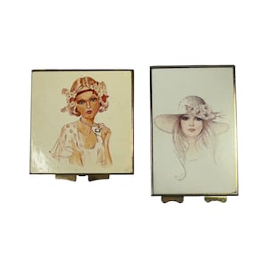 Ensemble de boîte à pilules Donatello Versace vintage et de miroirs compacts à clapet des années 1920 - Style Art déco, décoration de vanité