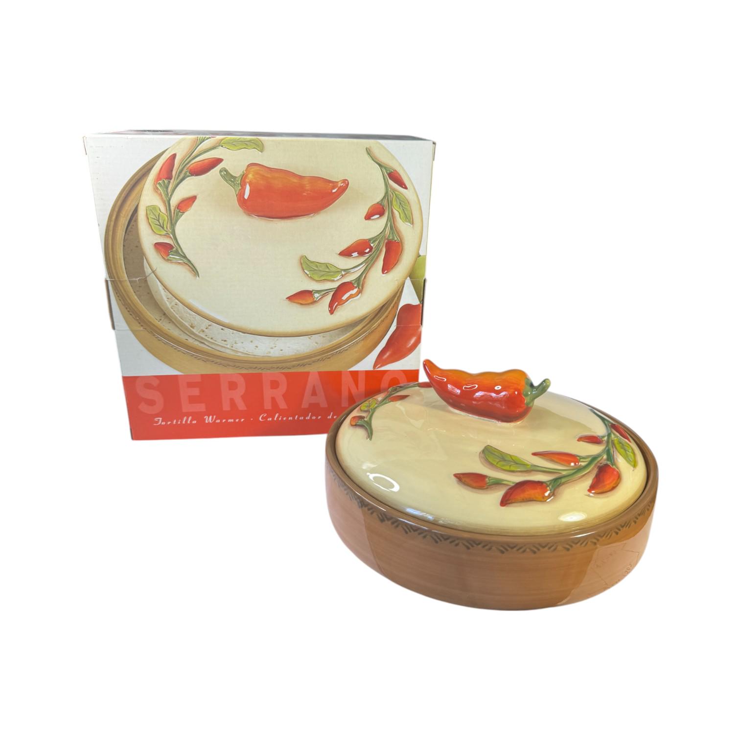 Clay Art Tortilla Warmer 10” Serrano Chili Pepper Design Hand Painted Ceramic 2006