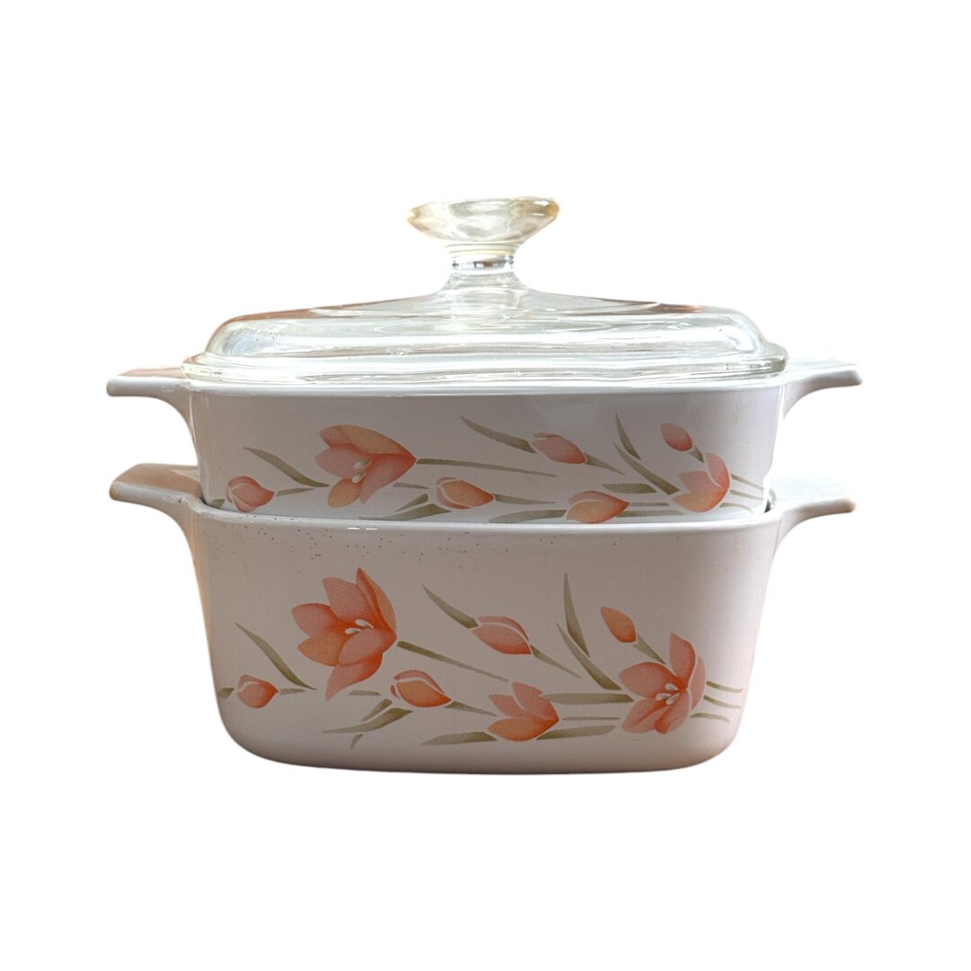 Corning Ware Peach Floral Casserole Baking Dishes A-1 & 1-1/2 B ...
