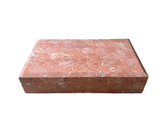 Beveled Tessellated Marble Stone Jewelry Box Large 13&quot; Art Deco Home Decor