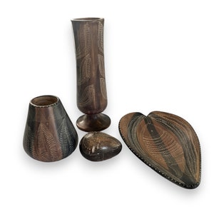 Jambo Kenya Hand Carved African Soapstone 4 piece Desk Set Vintage 1981