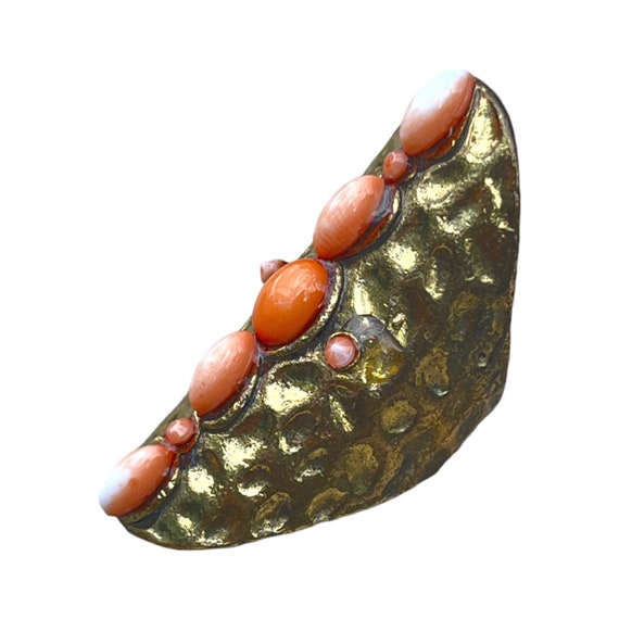 Antique Gold Tone Amaya Ring Long Finger Hammered… - image 4