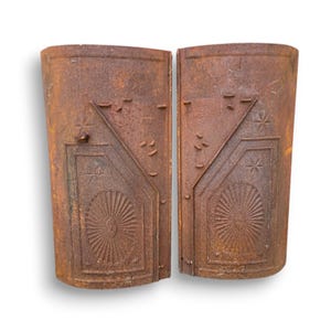 Antique Wells Fargo Cast Iron Vault Doors: Embossed Rustic Decor