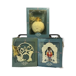Lenox Porcelain Christmas Ornaments Collectible Vintage 1990&#39;s Lot of 3