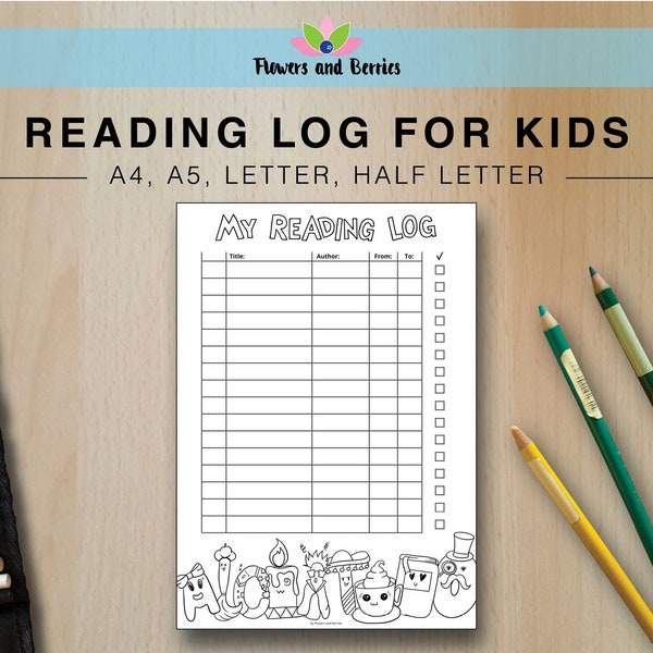 Kids Reading Log / Leseliste für Kinder / PDF / Download / DINA4, DINA5, Letter, Half Letter /