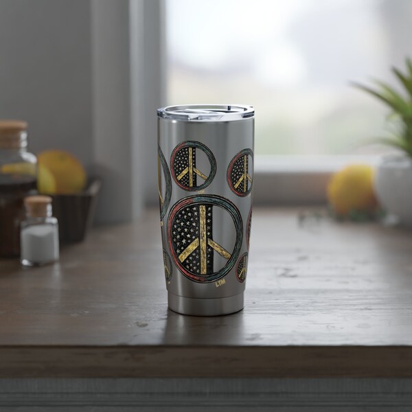 Vintage Peace Sign LTM Vagabond 20oz Tumbler, unique tumbler, gift tumbler, travel tumbler, colorful tumbler, cool tumbler, retro tumbler