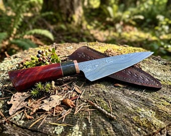 Handmade Damascus Chef Knife with Sheath (Right Handed)