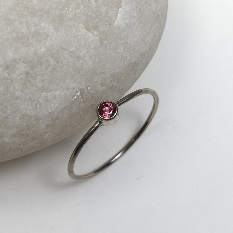 super delicate WHITE GOLD & PINK rhodolite ring image 4