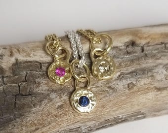 H28 kleine, edle Mini-Anhänger in Gelbgold mit Saphir, Rubin oder Brillant