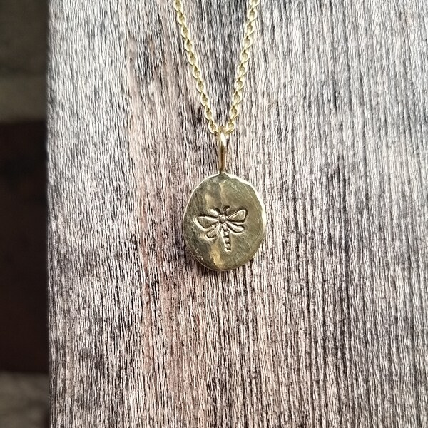 DRAGONFLY - very delicate - sweet, small gold teardrop pendant with dragonfly