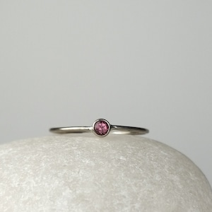 super delicate WHITE GOLD & PINK rhodolite ring image 1