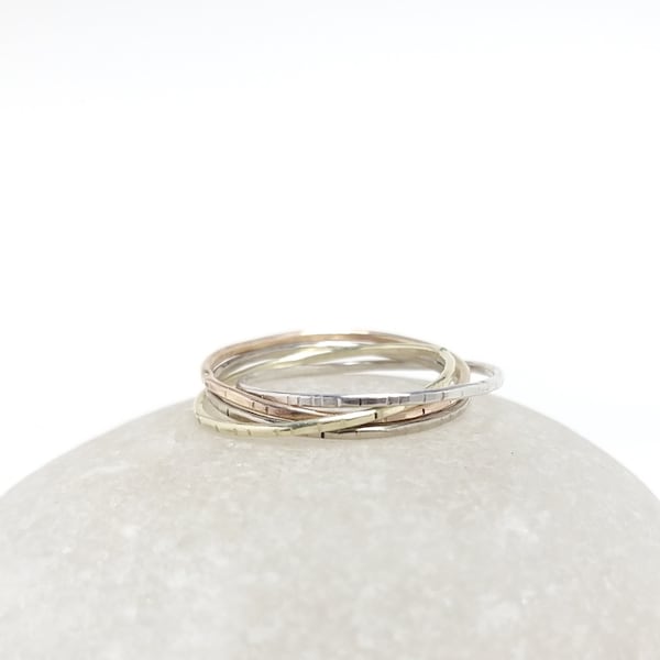 R2 Family Ring, 3 or 4 Colors - Gold, Rose, Silver, White - Movable Ring, Wrap Ring, Spinning Ring, Birth Gift