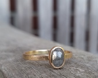 DIAMOND RING gray oval rosecut – in rose gold - unique