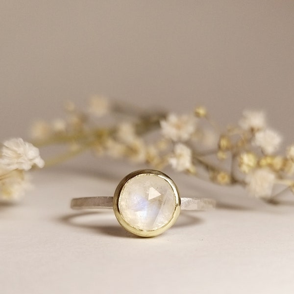Moonstone ring gold and silver - engagement ring