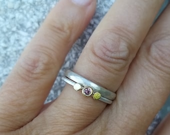 Unikat-Ring-Granat - Silber mit Goldtropfen und rosa Rhodolith