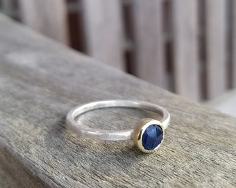 Sapphire ring gold and silver - engagement ring
