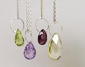 H 22 zarte Tropfen Peridot, Amethyst, Citrin oder Granat – Valentinstag Geschenk