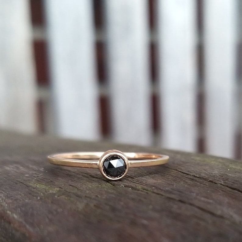 BLACK DIAMOND Rosecut delicate ring, individual engagement ring in rose gold image 5