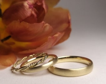 ROMANTIC ring set "We two" in gold - simple, elegant wedding rings, wedding rings with cord ring "WE TWO"