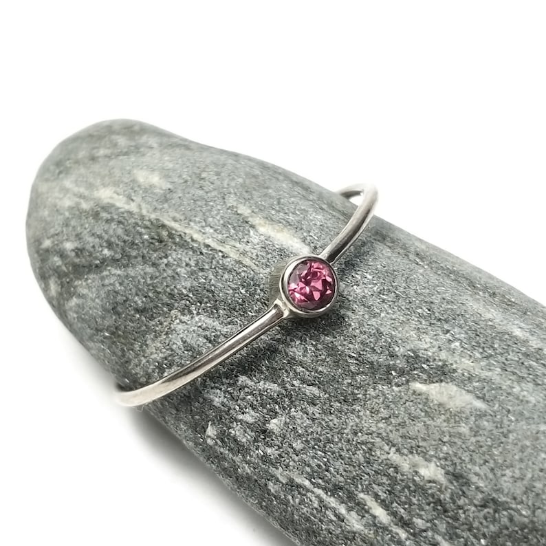 super delicate WHITE GOLD & PINK rhodolite ring image 3