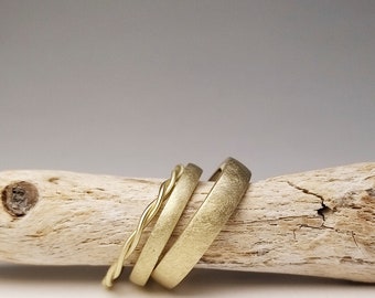 G39 STRAIGHT & ROUNDED – Gold wedding ring set with stacking ring “CORDED” - simple, matte, elegant, incl. cord ring, yellow gold 333, 585, 750